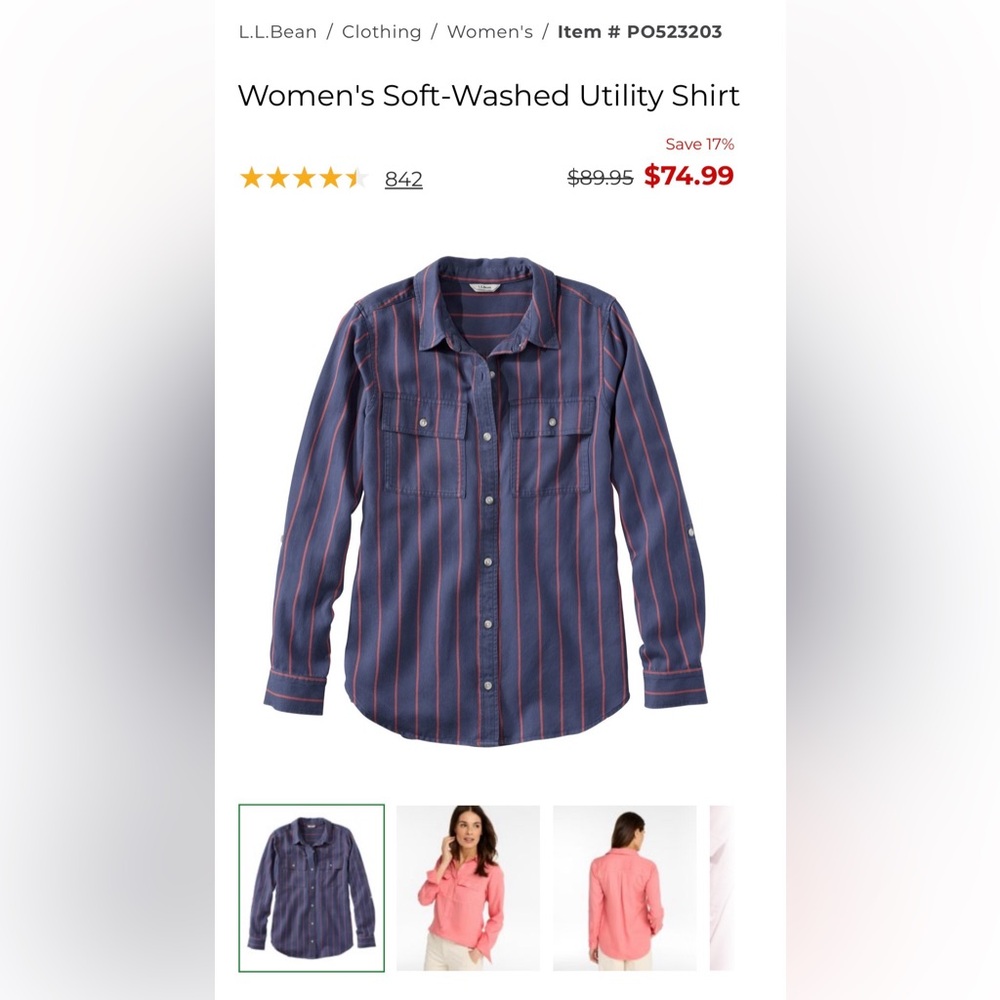 NWOT L.L. Bean Women’s (Medium fit)Soft-Washed Button Down Soft Tencel Shirt - Picture 10 of 16